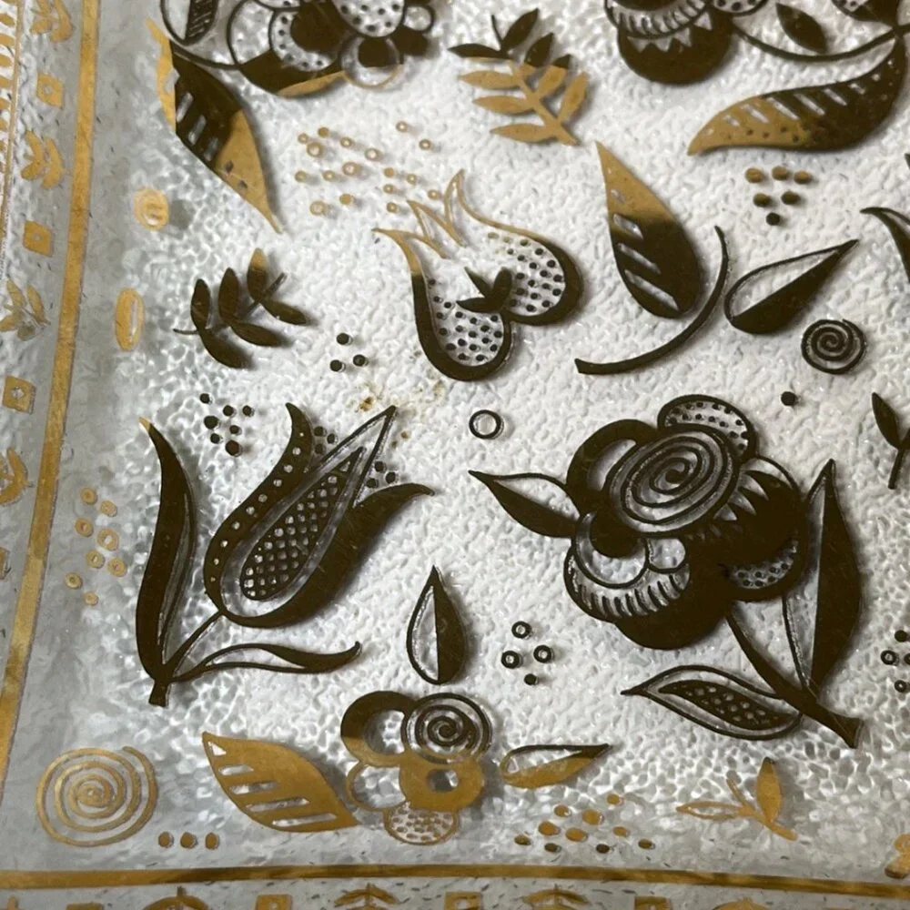 Vintage Georges Briard Persian Garden 22K Gold Glass Dish Signed MCM